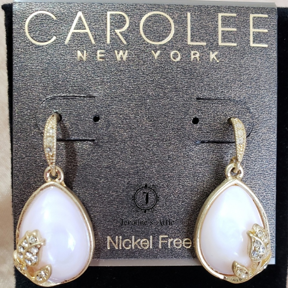 Carolee Gold and Pink Teardrop Rose Earrings